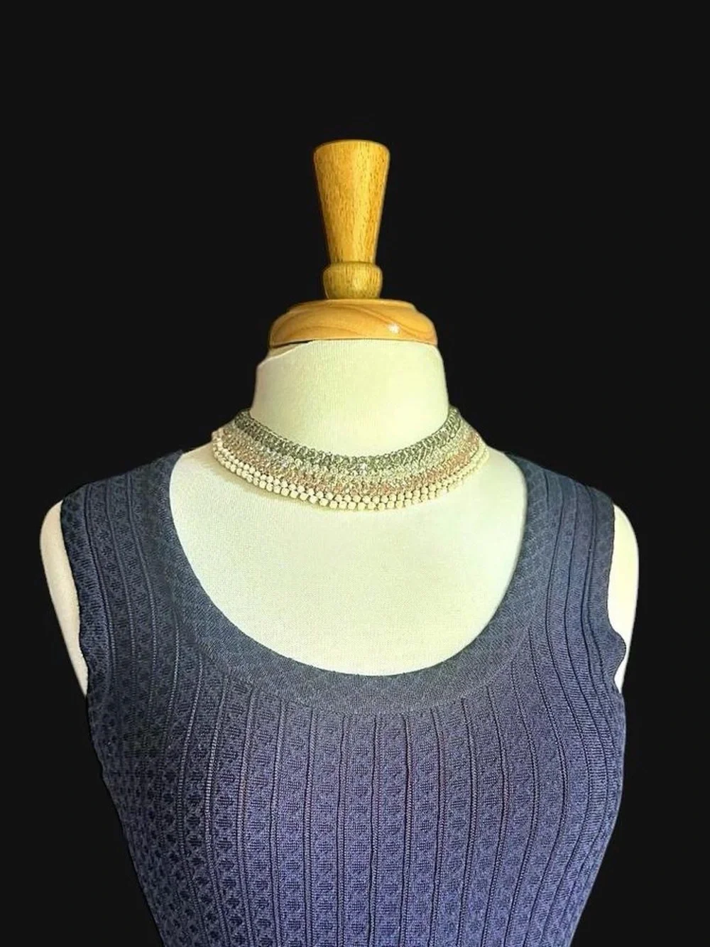 Vintage Signed RUSH by Denis & Charles Multi-Row Crystal Collar Choker Necklace